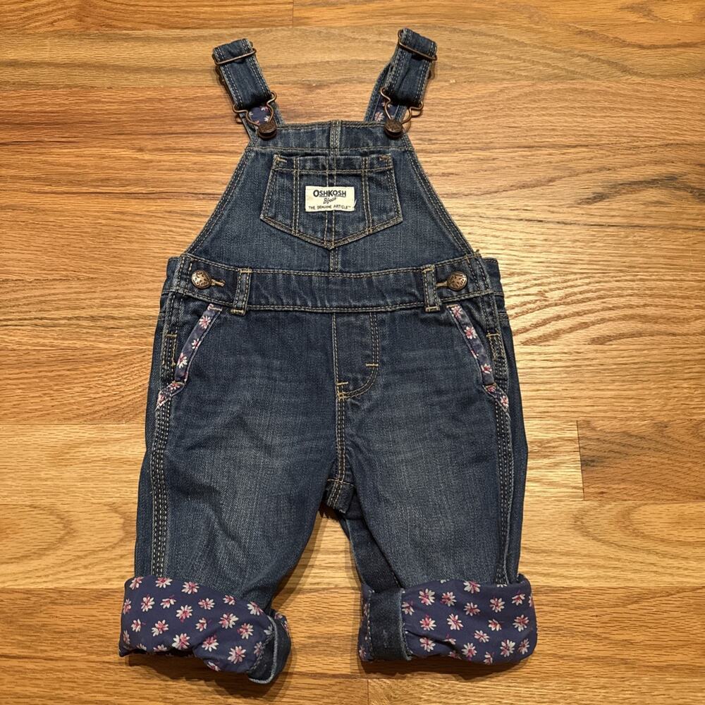 Oshkosh Overalls Vestbak Girls Denim Floral Size 6 Months
